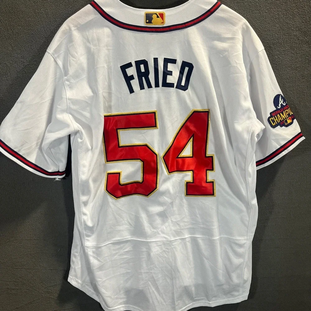 Nike Atlanta Braves Max Fried 54 2021 World Series Champions Jersey Mens White